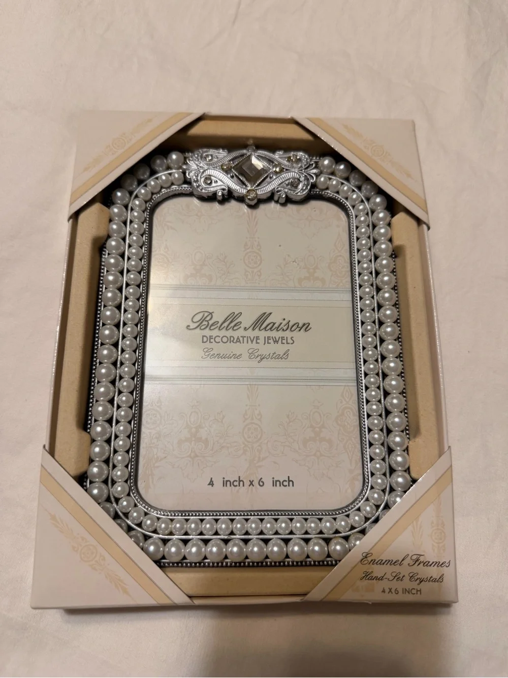 New Belle Maison Decorative Jewels Faux Pearl & Crystal Frame- size: 4
